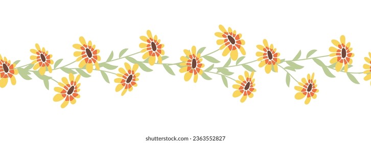 Rudbeckia chamomile Asteraceae horizontal border seamless pattern