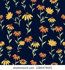 Rudbeckia Contrast floral summer background, seamless pattern for textile, wrapping paper