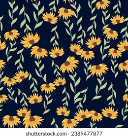 Rudbeckia Contrast floral summer background, seamless pattern for textile, wrapping paper