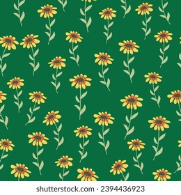 Rudbeckia Contrast floral summer background, seamless pattern for textile, wrapping paper