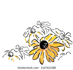 rudbeckia line pastel art yellow flower background vector card
