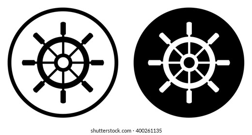 Rudder or Boat Steering Wheel Icon in circle . Vector illustration