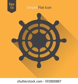 Rudder Flat Icon. Simple Sign Of Wheel Boat. Vector Illustrated Symbol