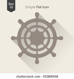 Rudder Flat Icon. Simple Sign Of Wheel Boat. Vector Illustrated Symbol