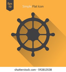Rudder Flat Icon. Simple Sign Of Wheel Boat. Vector Illustrated Symbol