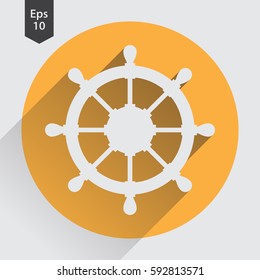 Rudder Flat Icon. Simple Sign Of Wheel Boat. Vector Illustrated Symbol
