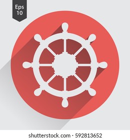 Rudder Flat Icon. Simple Sign Of Wheel Boat. Vector Illustrated Symbol