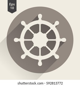 Rudder Flat Icon. Simple Sign Of Wheel Boat. Vector Illustrated Symbol
