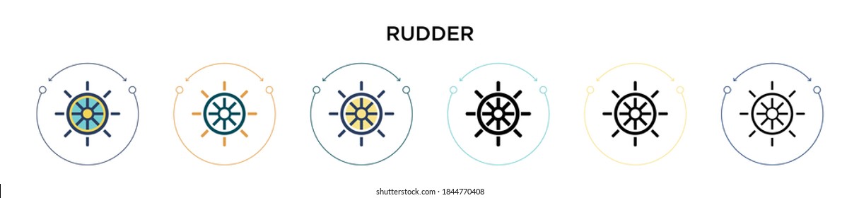 Rudder icon in filled, thin line, outline and stroke style. Vector illustration of two colored and black rudder vector icons designs can be used for mobile, ui, web