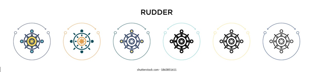 Rudder icon in filled, thin line, outline and stroke style. Vector illustration of two colored and black rudder vector icons designs can be used for mobile, ui, web