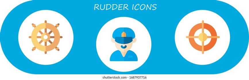 rudder icon set. 3 flat rudder icons. Included helm, driver icons