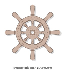 Rudder isolated on white background. Vector illustrarion for print. Sea symbol - icon, sign for sticker, emblem or logo for tourist or shipping company