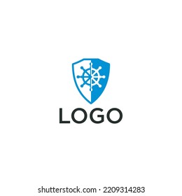 Rudder Logo Design With Shield Vector Icon