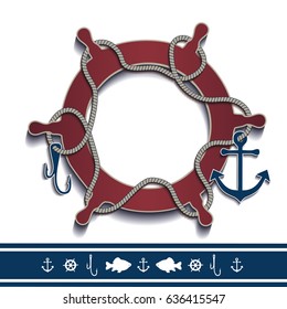 Rudder marine frame icons red blank vector