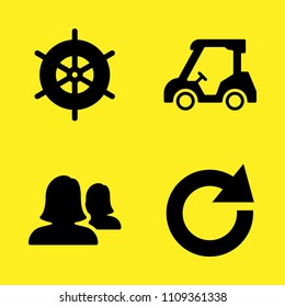 rudder, refresh, user and golf cart vector icon set. Sample icons set for web and graphic design