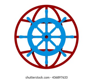 rudder sail globe image vector icon logo