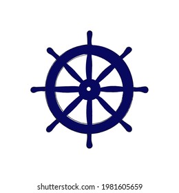 Rudder from the sailboat. Yacht and boat steering wheel sign. Ship helm isolated on white background
