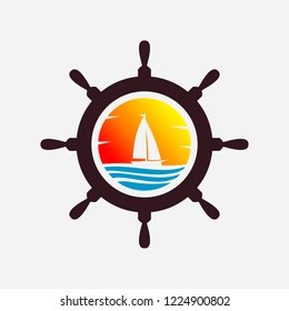 rudder ship/sunrise/sunset/travel logo design inspiration