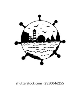 rudder, sketch of a vector drawing, isolated on a white background.