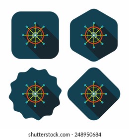 rudder steering wheel flat icon with long shadow