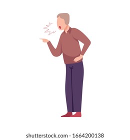 Rude Angry Businessman Character Yelling and Pointing with His Finger Flat Vector Illustration