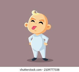 
Rude Baby Making Impolite Gesture Vector Cartoon Illustration. Little child misbehaving being angry and frustrated
