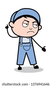 Rude Behavior - Retro Repairman Cartoon Worker Vector Illustration
