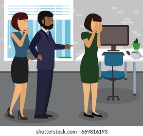 Rude boss threatening and yelling, pointing finger at his employee. Give notice, to fire, be dismissed, get sacked, bossing, mobbing and bullying on workplace concepts illustration vector.
