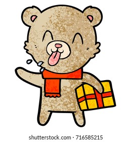 rude cartoon bear with present