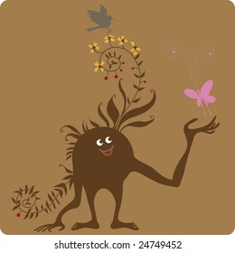 Rude creature enchanted by the beauty of nature.