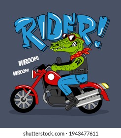 RUDE CROCODILE RIDING A MOTORCYCLE