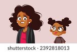 
Rude Daughter Disrespecting her mother and Misbehaving Vector Cartoon. Disobedient girl acting out in a defined negative way in front of her mom
