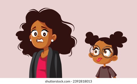 
Rude Daughter Disrespecting her mother and Misbehaving Vector Cartoon. Disobedient girl acting out in a defined negative way in front of her mom
