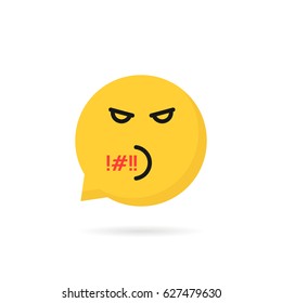 rude emoji speech bubble logo. yellow symbol of user interface for quarrel or web dialog and conflict in social network concept. flat style trend logotype graphic design isolated on white background