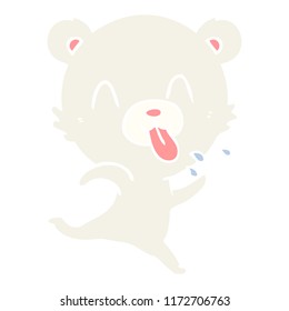 rude flat color style cartoon polar bear sticking out tongue