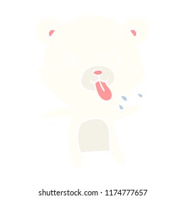 rude flat color style cartoon polar bear sticking out tongue