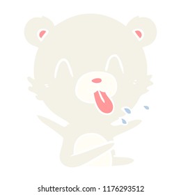 rude flat color style cartoon polar bear sticking out tongue