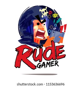 Rude gamer logo. mad gamer concept - vector illustration