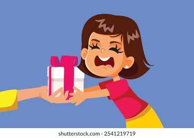 
Rude Little Girl Receiving a Gift Vector Cartoon Illustration. Spoiled bratty behavior of a little kid on Christmas day
