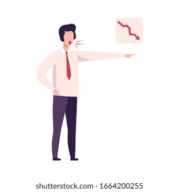 Rude Male Office Worker Character Threatening, Yelling with His Finger Flat Vector Illustration