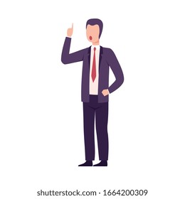 Rude Male Office Worker Character Threatening and Yelling Flat Vector Illustration