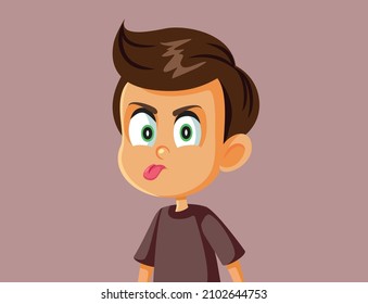 
Rude Misbehaving Boy Sticking Her Tongue Out Vector Cartoon. Rebellious Child Acting Out In Disobedience Making Impolite Gesture
