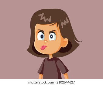 
Rude Misbehaving Girl Sticking Her Tongue Out Vector Cartoon. Rebellious Child Acting Out In Disobedience Making Impolite Gesture
