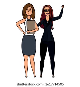 rude motorcyclist woman and businesswoman vector illustration design