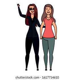 rude motorcyclist woman and businesswoman vector illustration design