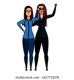 rude motorcyclist woman and businesswoman vector illustration design