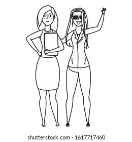 rude motorcyclist woman and businesswoman vector illustration design