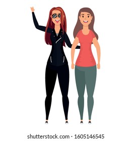 rude motorcyclist woman with cute girl vector illustration design