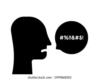 rude person with bad swear talk in bubble. flat simple style graphic design element isolated on white background. concept of broken human communication and dissatisfied obscene behavior in society