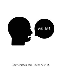 rude person with bad swear talk in bubble. flat simple style graphic design element isolated on white background. concept of broken human communication and dissatisfied obscene behavior in society